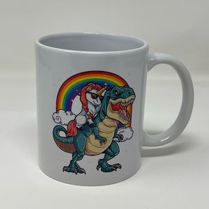 Unicorn riding T-Rex Coffee Mug